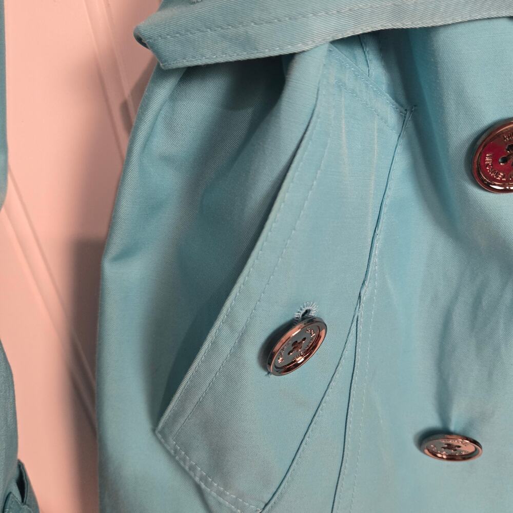 Women's Michael Kors Trench Coat Raincoat Turquoise Medium - Picture 9 of 16